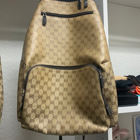 Authentic GG Supreme Monogram Coated Canvas Large Backpack - Tan - Picture 1 of 4